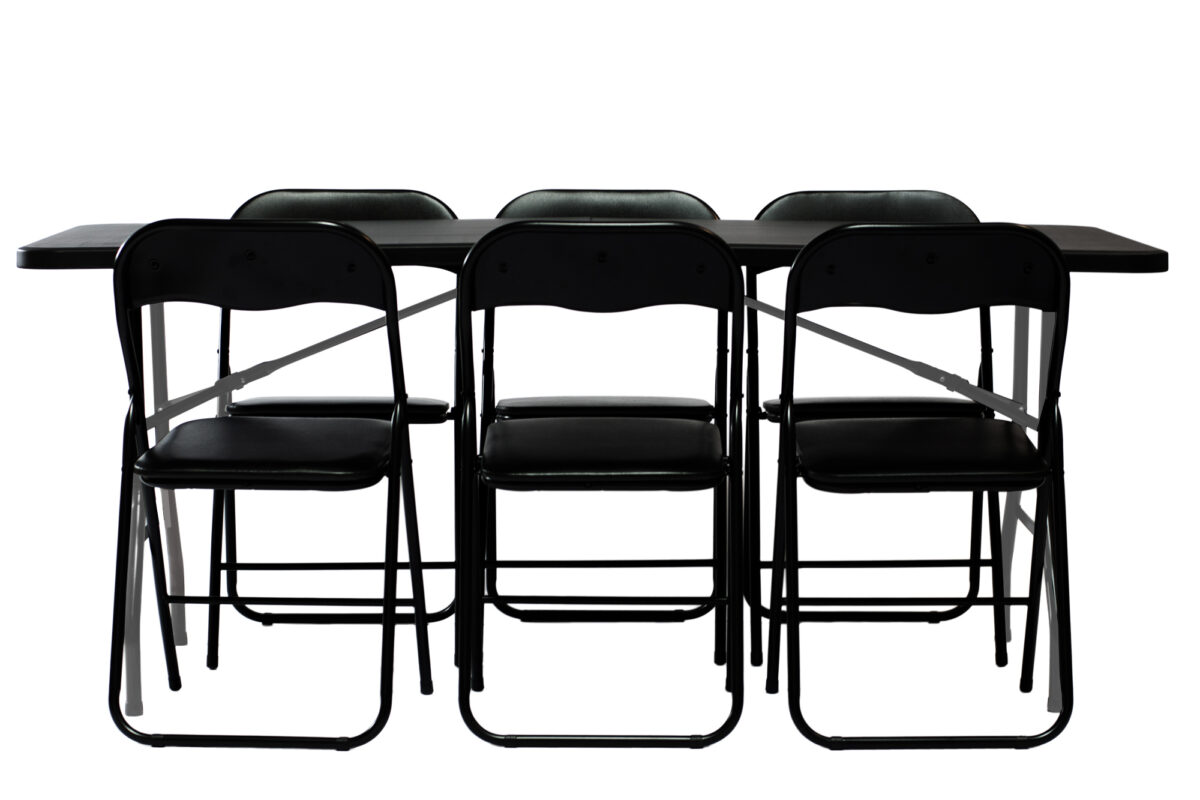 Чорний складаний садовий набір для кейтерингу – стіл 180 + 6 стільців | Banketnimebli.com.ua | szarex6jpg